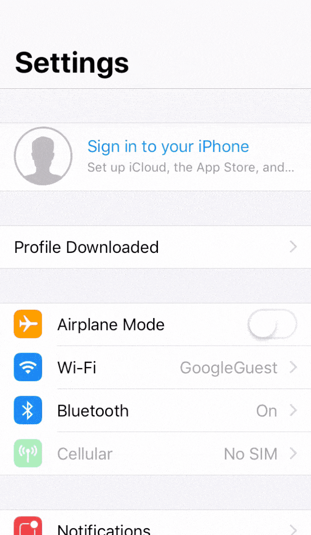 Profile Downloaded у Налаштуваннях